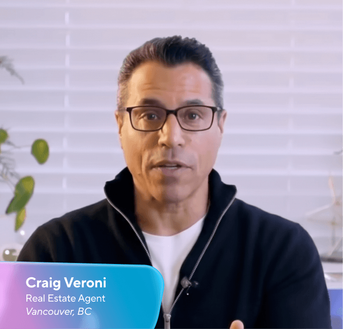 Craig Veroni, a man in glasses and a black sweater, with his name and website "live.love.own.vancouver" on a lower third graphic.