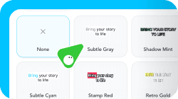 A user interface showing a grid of text style options, including 'None' and 'Subtle Grey', highlighted by a green pointer.